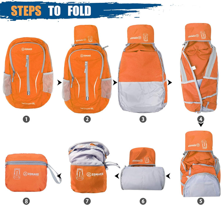 ZOMAKE 25L Faltbarer Rucksack Ultraleicht – Rucksack Damen Klein, Wanderrucksack Herren, Leichter Ta