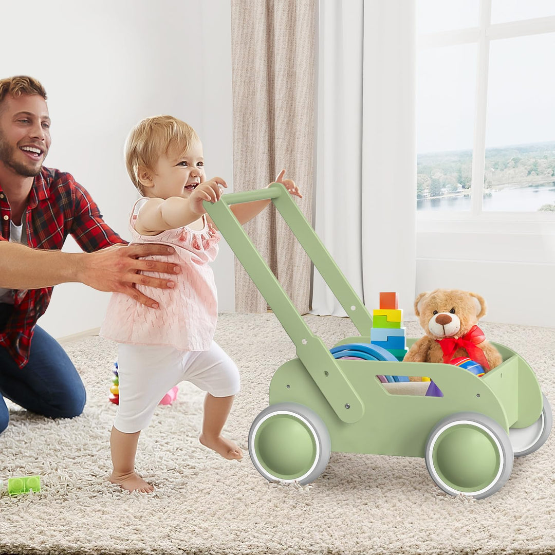 Lauflernwagen Holz, Baby Lauflernhilfe für Junge und Mädchen, Toddler Push &amp; Pull Lauflernspielzeug,