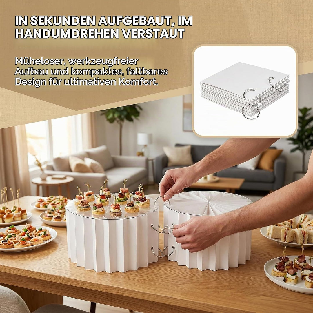 4 Stück Faltbare Buffet Erhöhungen Tortenständer aus Karton Buffet Ständer Weiss Kuchen Display Stän