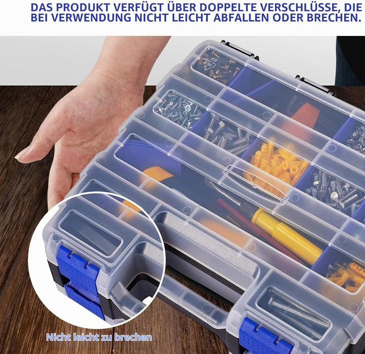 Doppelseitig Sortimentskasten, 34 Fächer Kleinteilemagazin mit Abnehmbarer Trennstege Schrauben Sort
