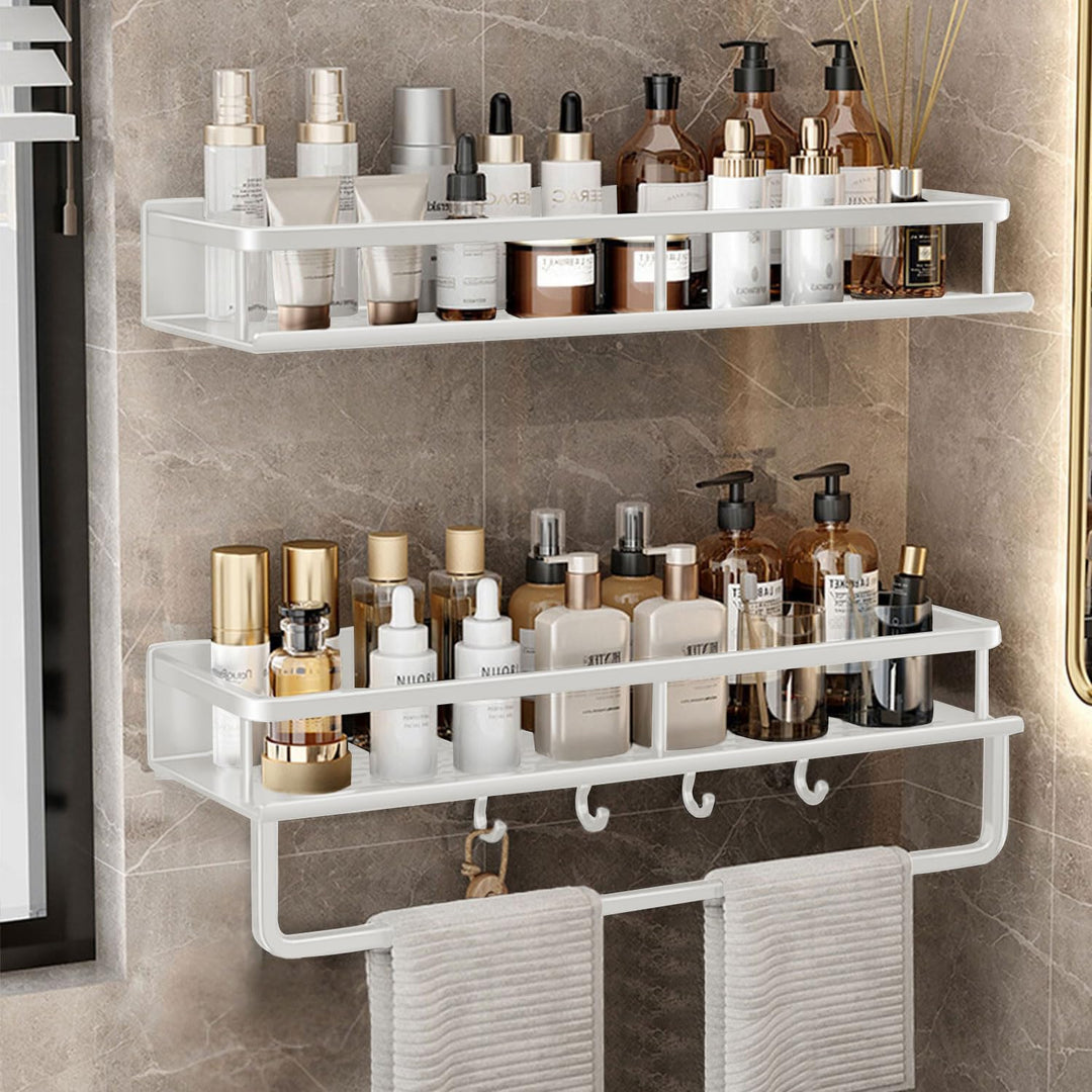 devesanter Duschablage ohne Bohren 2 Stück 40cm Badezimmer Regal,Dusch-Shampoo-Regal mit Handtuchhal