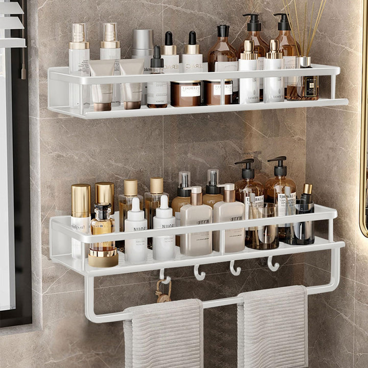 devesanter Duschablage ohne Bohren 2 Stück 40cm Badezimmer Regal,Dusch-Shampoo-Regal mit Handtuchhal