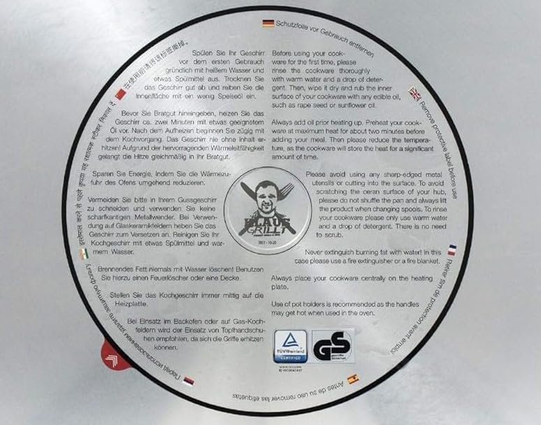 AMT Gastroguss Sonder-Edition Klaus grillt, Ø 28 cm, 5 cm hoch, abnehmbarer Stiel, nachhaltig und kl