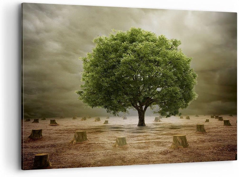 Bilder auf Leinwand 100x70cm Leinwandbild mit Rahmen Baum Feld Umwelt Gross Wanddeko Bild Schlafzimm