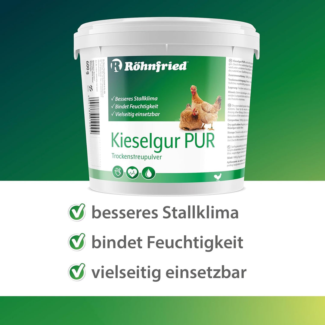 Röhnfried - Kieselgur PUR (600 g) - Naturreine Kieselerde in Pulver-Form - für ihren Hühnerstall, Ka