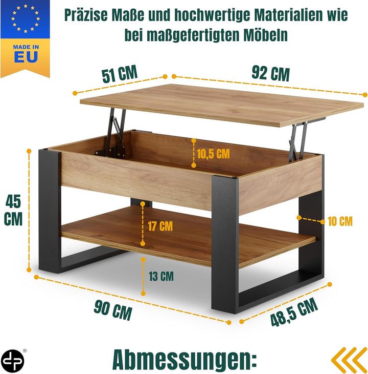 Couchtisch Höhenverstellbar mit Stauraum | Wohnzimmertisch Klappbar | Höhenverstellbarer Coffee Tabl