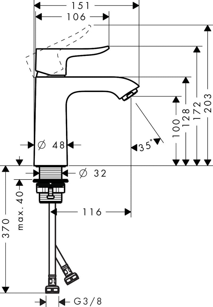 hansgrohe Wasserhahn Metris (Armatur mit Auslaufhöhe 110mm, ohne Ablaufgarnitur) Chrom Chrom Auslauf