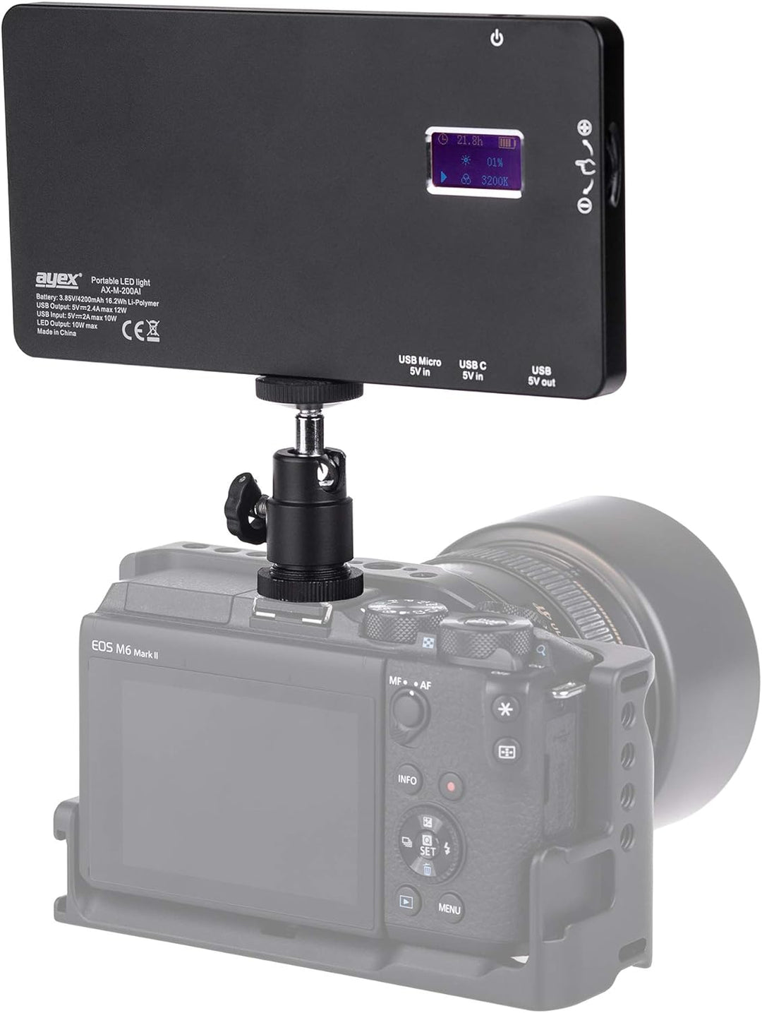 ayex LED USB-Videolicht AX-M-200AI, Fotografie-Fülllicht, LED Soft-Light für Portraits - Dimmbar, 36