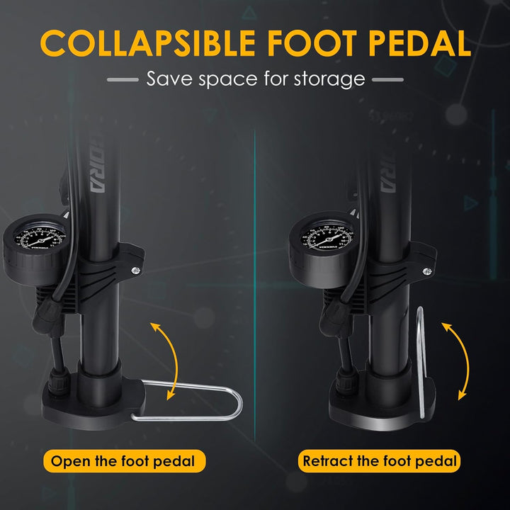 VOGORA Fahrradpumpe alle Ventile, Luftpumpe Fahrrad Französische Ventile mit 160PSI Manometer, Fahrr