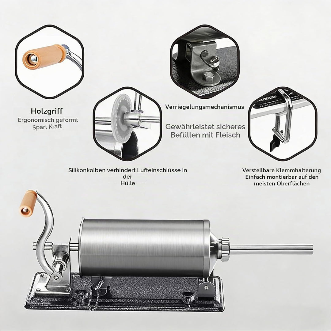 MZTOGR Wurstfüller Wurstfüllmaschine, horizontale Küchen-Edelstahl-Wurstfüllmaschine mit Saugfuss, p