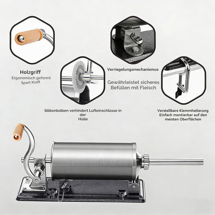 MZTOGR Wurstfüller Wurstfüllmaschine, horizontale Küchen-Edelstahl-Wurstfüllmaschine mit Saugfuss, p
