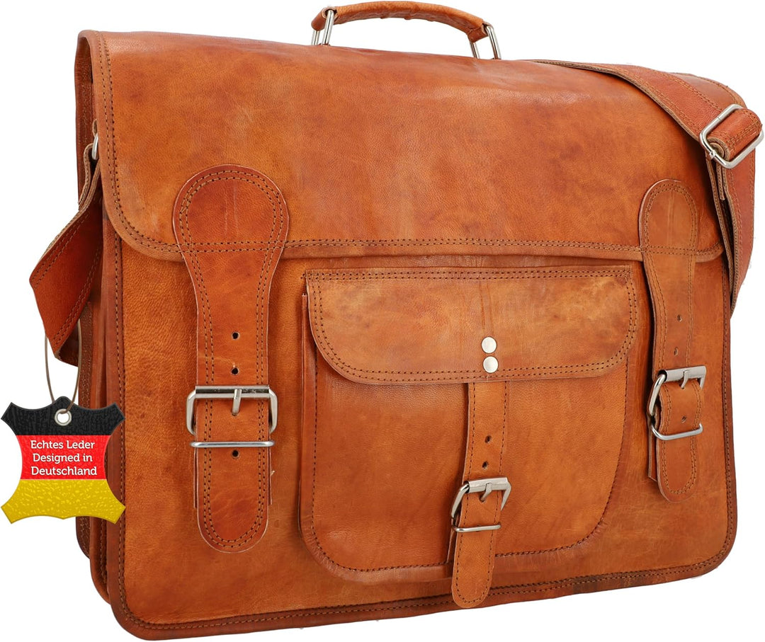 Gusti Umhängetasche Leder Leon Aktentasche Laptoptasche Braun