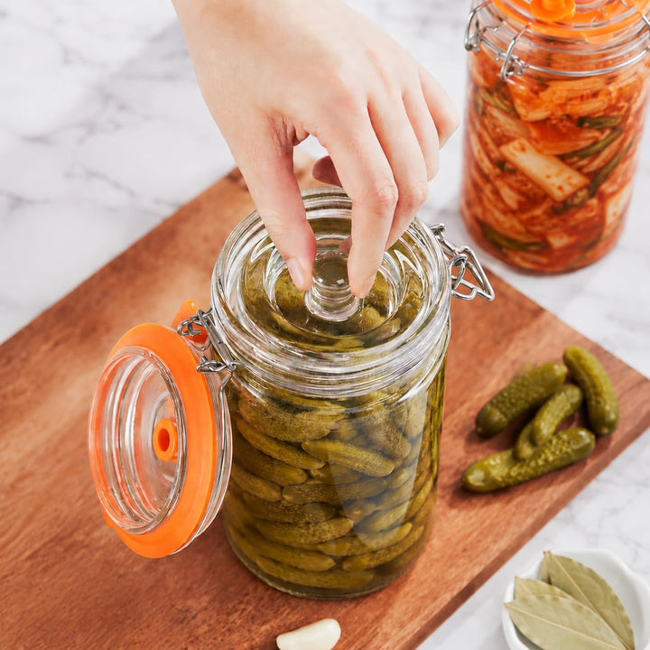 Fermentiergläser, je 1 L, eckige Glas-Fermentiergläser mit Glasgewicht für Sauerkraut, Kimchi, Pickl