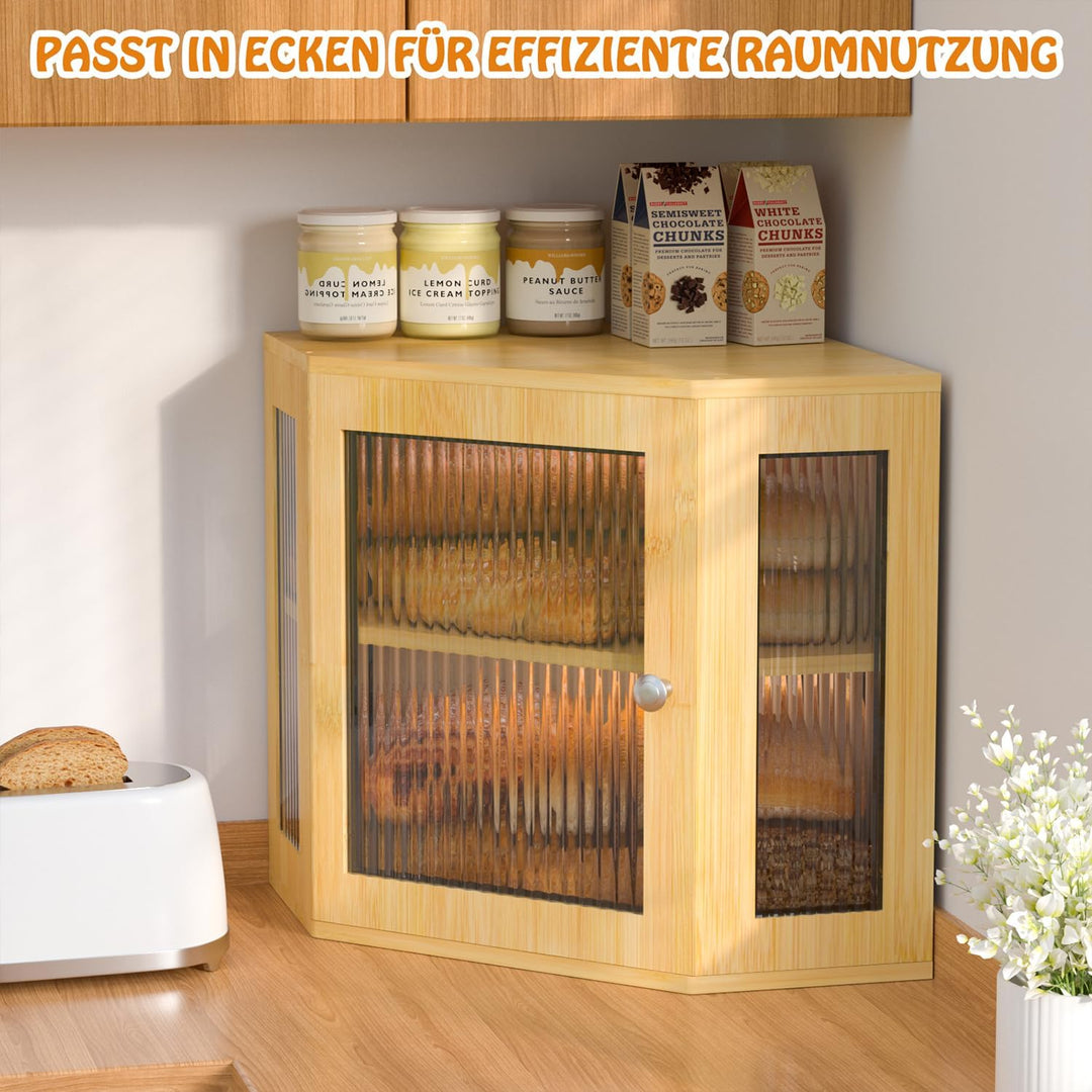 Brotkasten Ecke Bambus Eckbrotkasten Brotaufbewahrungsbox mit 2 Etagen, Holz Brotbehälter Brotaufbew