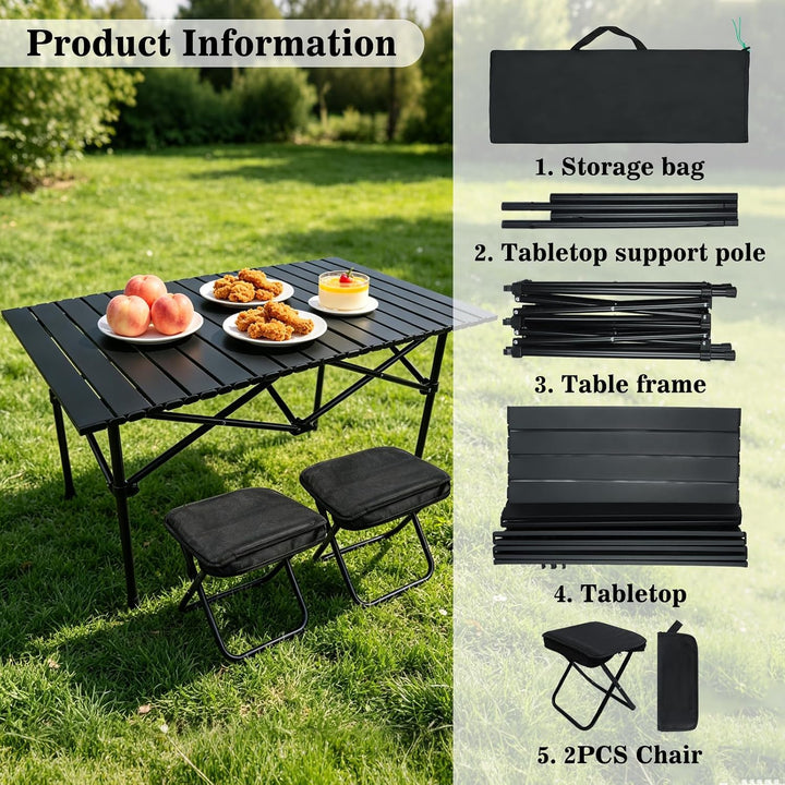 Campingtisch Klapptisch, Campingtisch Faltbar mit 2 Klappstühle | Campingtisch Klappbar mit Tragetas