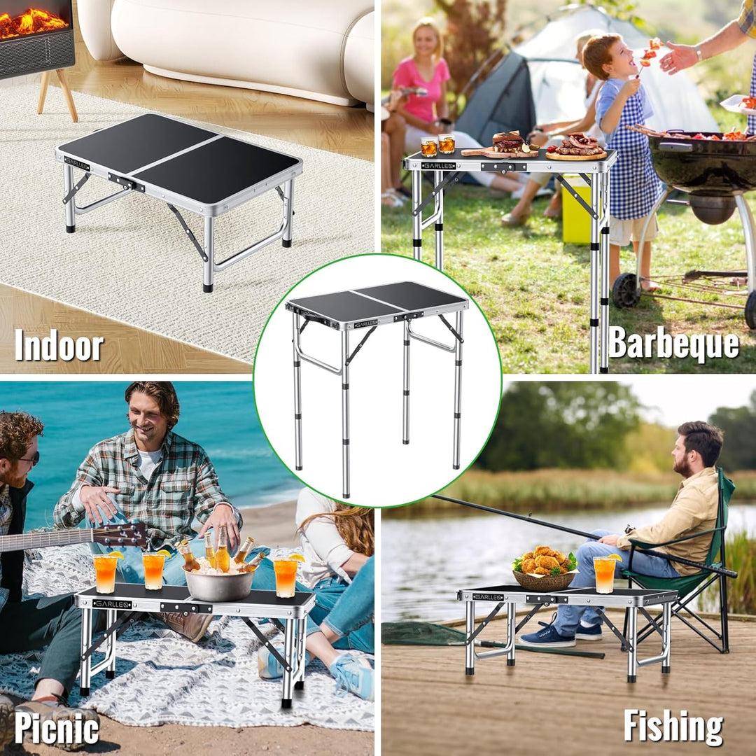 GARLLEN Campingtisch klappbar, 58x40cm & 3 einstellbare Höhen(26/48/70cm), Klapptisch Camping Tisch,
