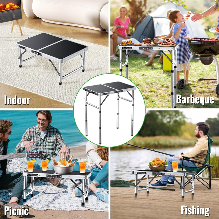 GARLLEN Campingtisch klappbar, 58x40cm & 3 einstellbare Höhen(26/48/70cm), Klapptisch Camping Tisch,