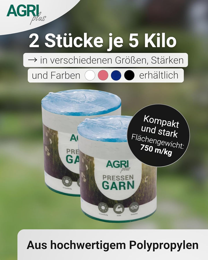 AGRI plus Pressengarn in Blau I 2 Stück à 5 kg I 750 m/kg I Hochwertiges Garn für Rundballen-Pressen