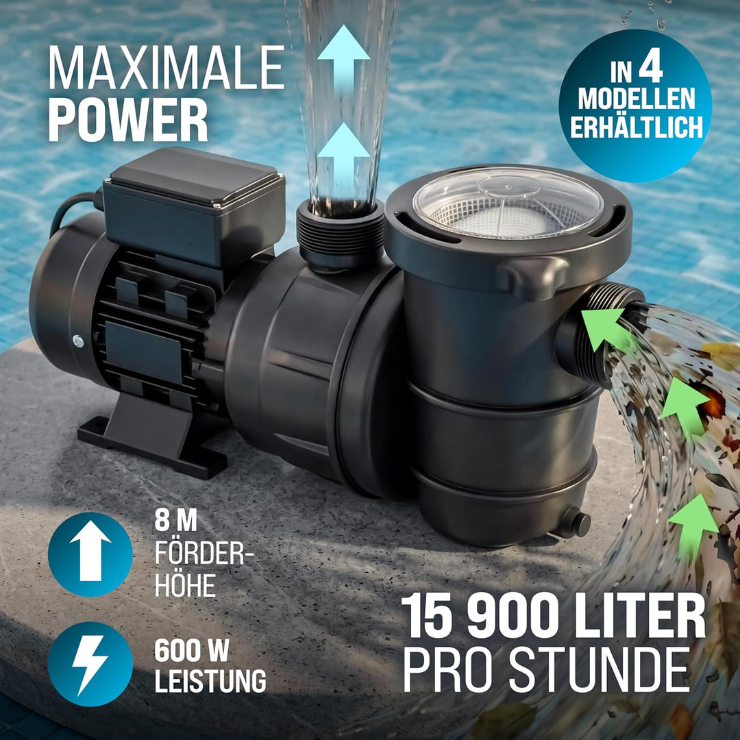 MONZANA® Filterpumpe 15.900 l/h mit Vorfilter Poolpumpe Umwälzpumpe Sandfilter Pool Pumpe 8,0m Förde