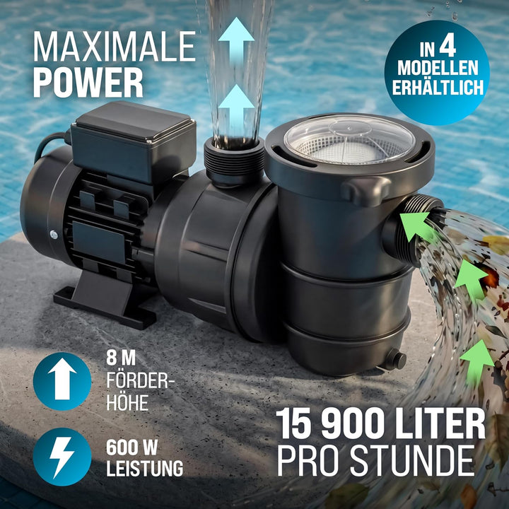 MONZANA® Filterpumpe 15.900 l/h mit Vorfilter Poolpumpe Umwälzpumpe Sandfilter Pool Pumpe 8,0m Förde