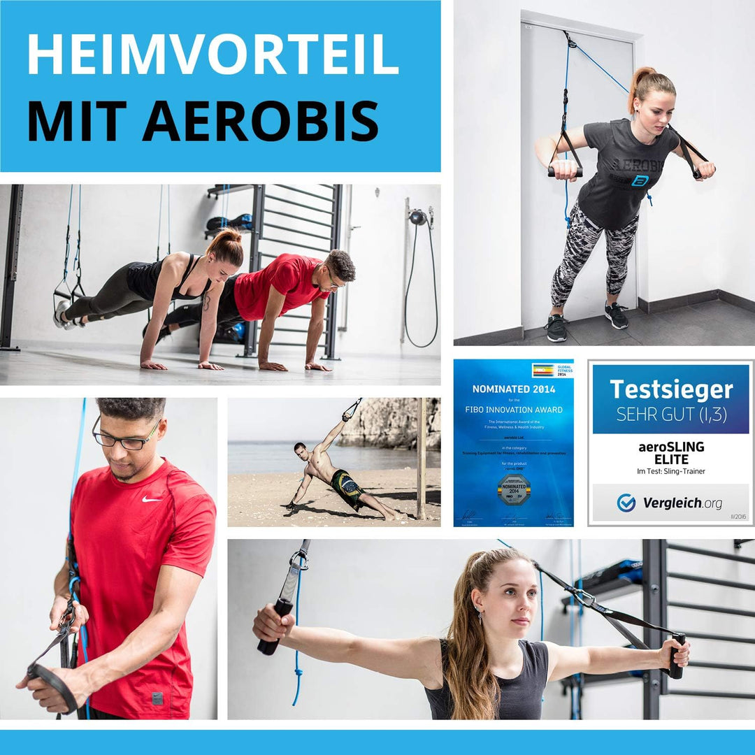 aerobis® aeroSling Elite Schlingentrainer | Sling Trainer Ganzkörpertraining mit Umlenkrolle, Türank