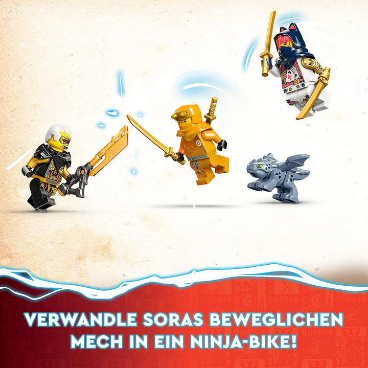 LEGO 71792 NINJAGO Soras transformierender Mech-Bike-Renner, 2in1 Set mit transformierender Mech-Act