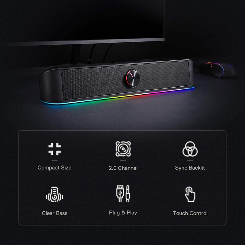 Redragon GS560 Adiemus RGB Desktop-Soundbar, 2.0-Kanal-Computerlautsprecher mit dynamischer Lichtlei