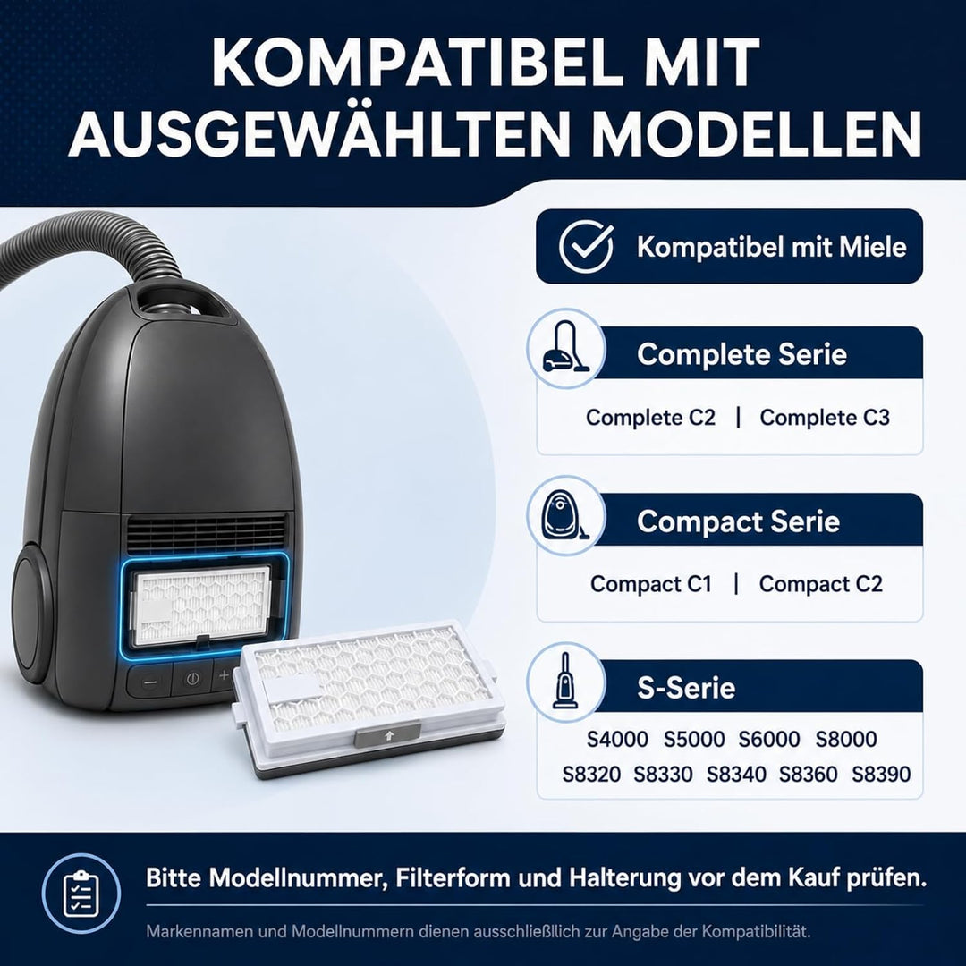 POWEKA 2 x HEPA AirClean 50 Filter Kompatibel mit Miele Staubsaugern der C1 C2 C3 und S-Serie S8340