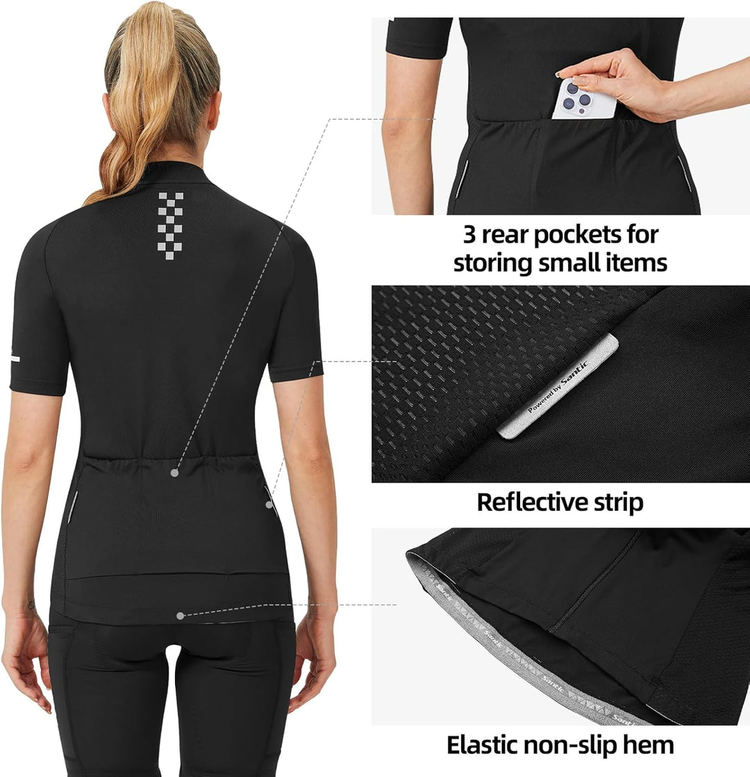 Santic Radtrikot Damen Kurz Fahrradtrikot Damen Fahrrad Shirt, Schwarz