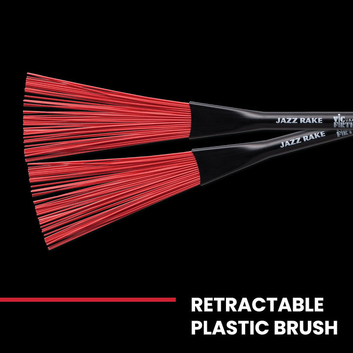 Vic Firth Jazz Rake – Retractable - Red Plastic Handle, Jazz Rake