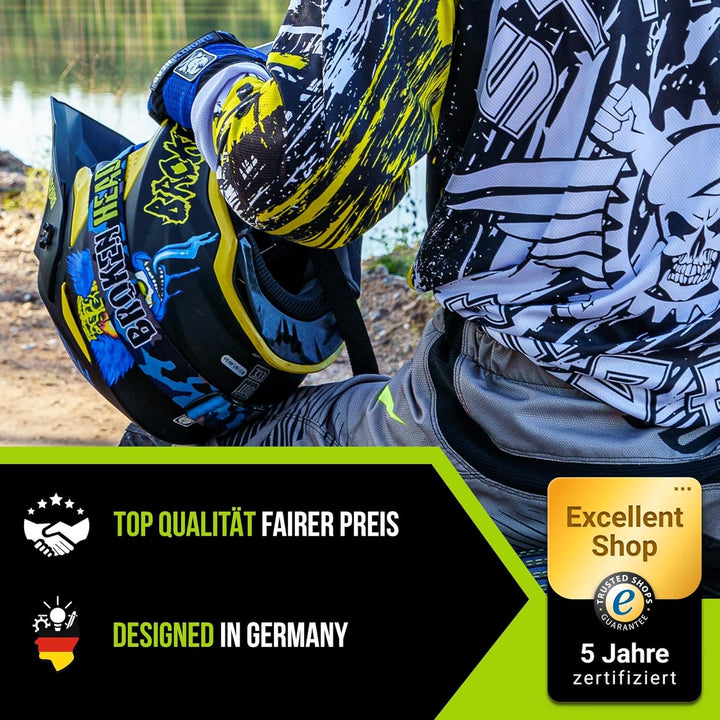 Broken Head FreakZone Motocross-Helm Blau-Gelb – Cross-Helm – MX – Quad – Supermoto L 59-60 cm, L 59