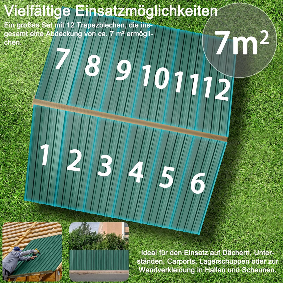 24x Trapezblech Profilblech 129,5 x 45 cm = 14 m² Grün – Verzinkt, Wetterfest & Korrosionsbeständig,