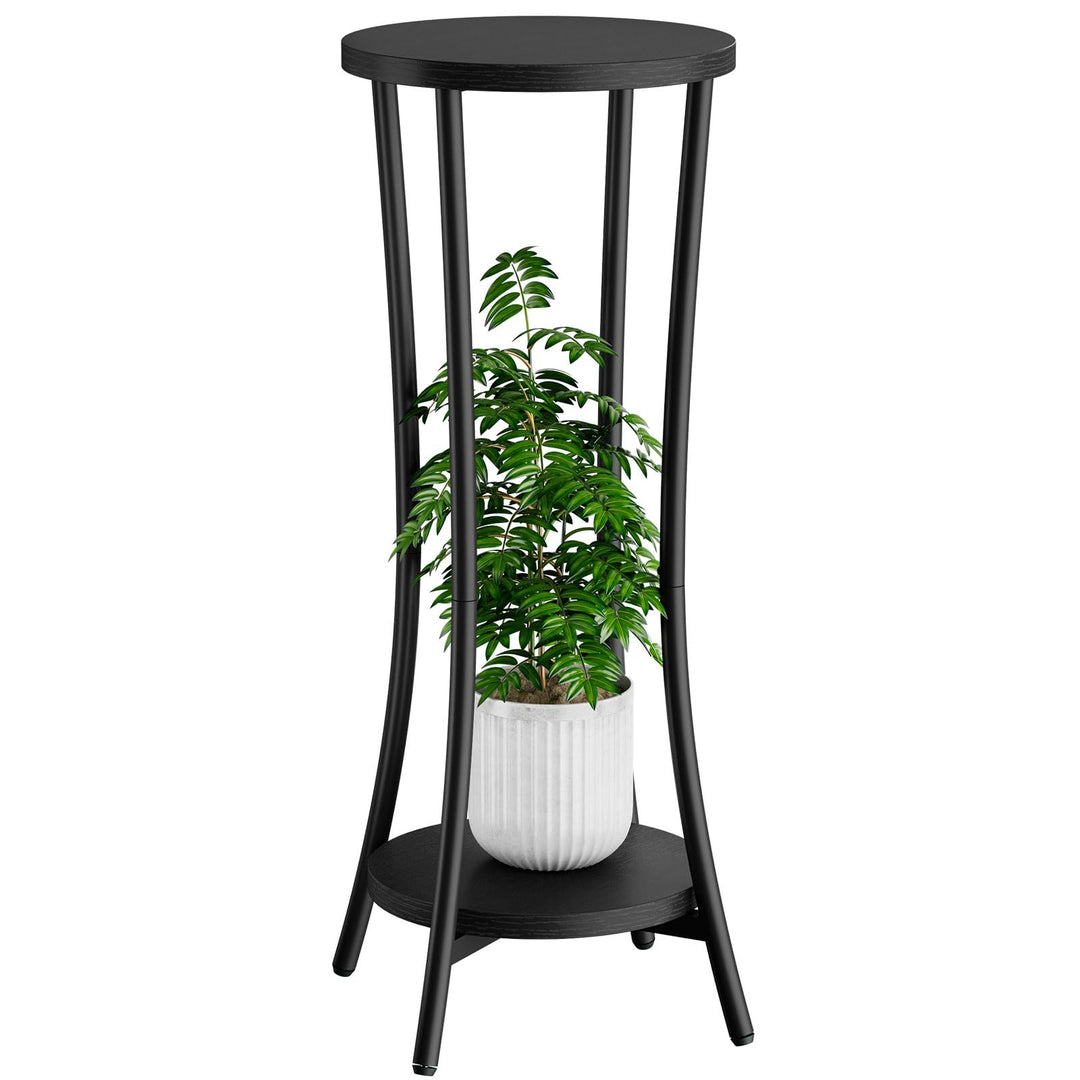 IBUYKE 2 Etagen Pflanzenregal Blumenständer, 76cm Hoch Holz Pflanzenständer, Modern Rounde Blumentop