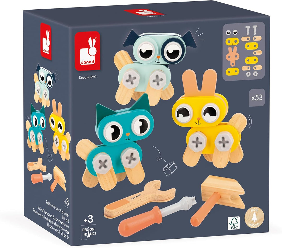Janod kleine Tiere zum Zusammenbauen Brico'Kids-Bauspiel Kind-53 Zubehörteile-Rollenspiel-Fördert Ha