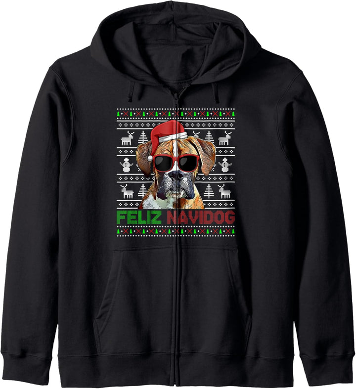 Boxer Hund Feliz Navidog Funny Christmas Kapuzenjacke