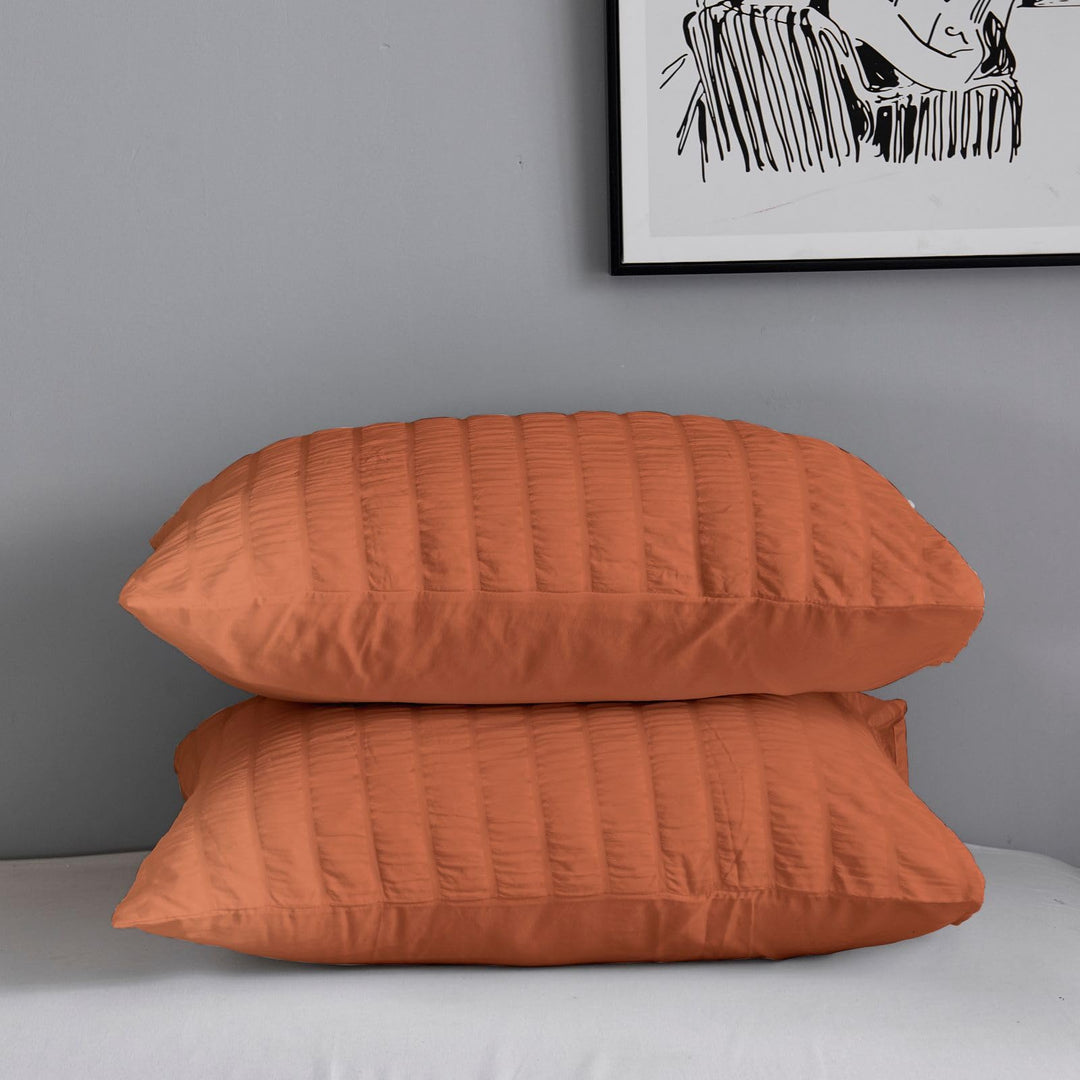 Freyamy Seersucker Kissenbezug 40x80cm 2er Set Karamell Geprägt Streifen Strukturiert Chic Kopfkisse