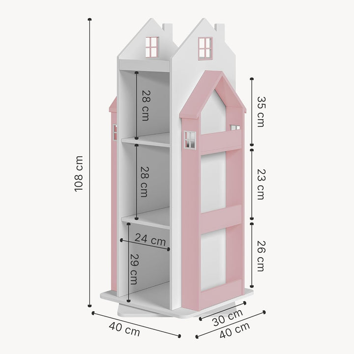 [en.casa] Drehbares Bücherregal für Kinder Vipsali Spielzeugregal in Hausoptik Drehregal mit Aufbewa