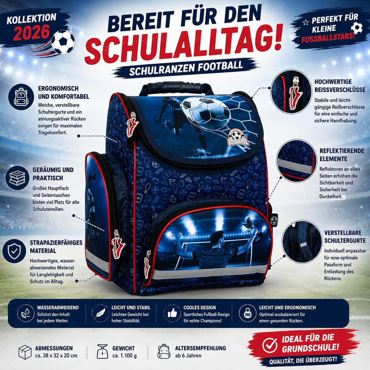 Goldkids - Schulranzen für Jungen, 4er-Set - Schul-Rucksack für Kinder mit Federmäppchen - Schuhbeut