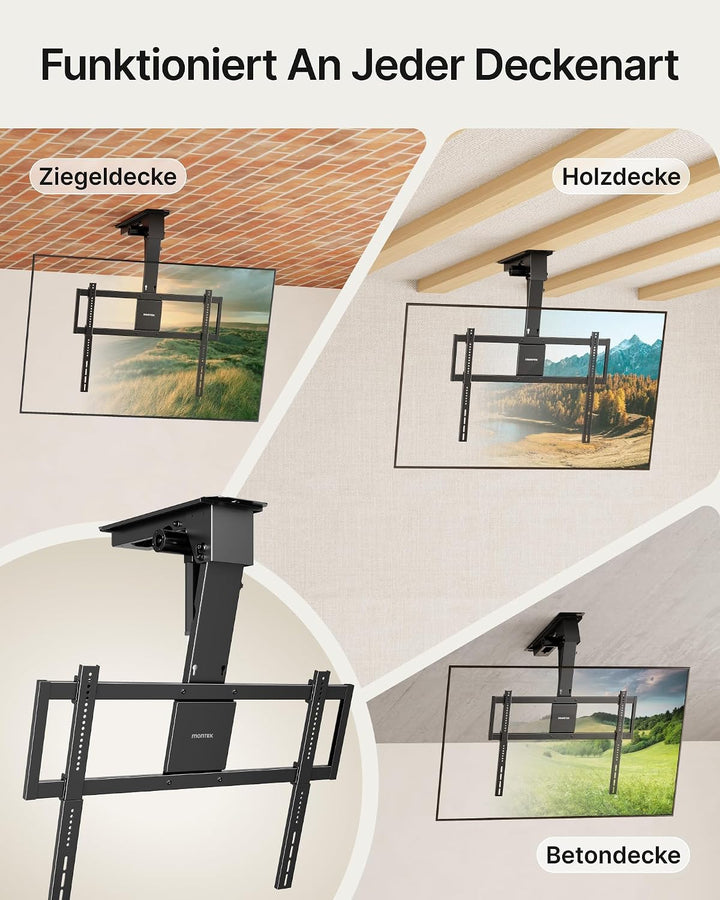 monTEK Motorisierte TV Deckenhalterung von 43-86 Zoll, hochbelastbar bis 55 kg, kompatibel mit Off-C