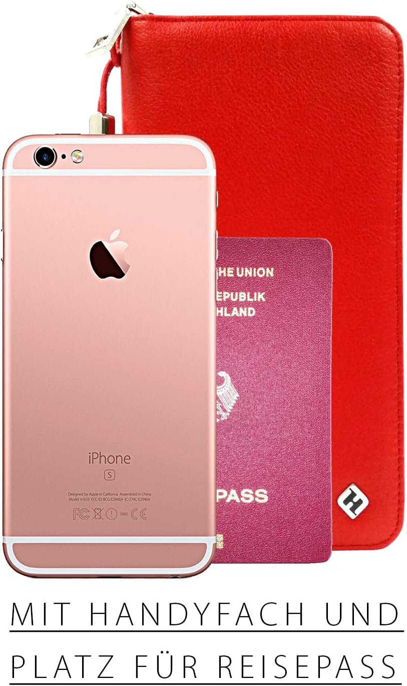 Damen Portemonnaie Leder rot, gross, lang, RFID Schutz, Münzfach, viele Fächer Handyfach - Clutch Ge