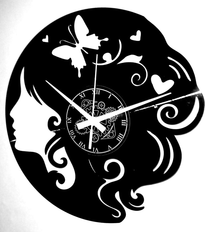 Instant Karma Clocks Wanduhr aus Vinyl Schallplattenuhr mit Schönheitszentrum Friseursalon Motiv Mod