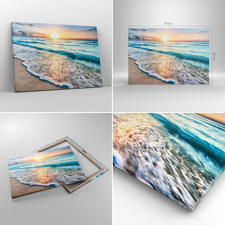 Bilder auf Leinwand Meer Welle Strand Leinwandbild mit Rahmen 70x50cm Wandbilder Dekoration Wohnzimm