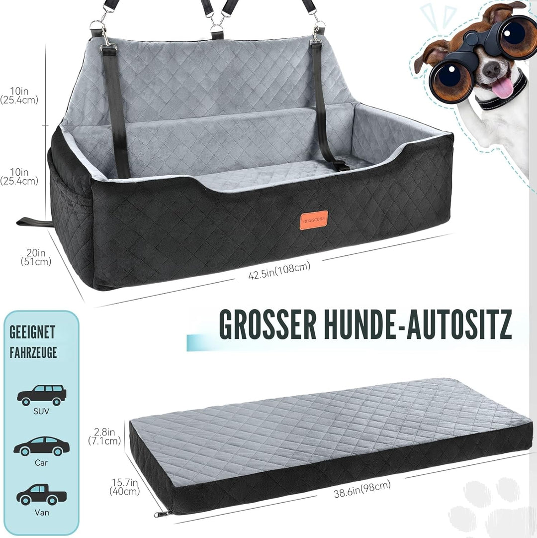Hunde Autositz für Grosse Hunde unter 100 lbs, Waschbares Hundesitz Auto für 2 Mittlere, Abnehmbar A