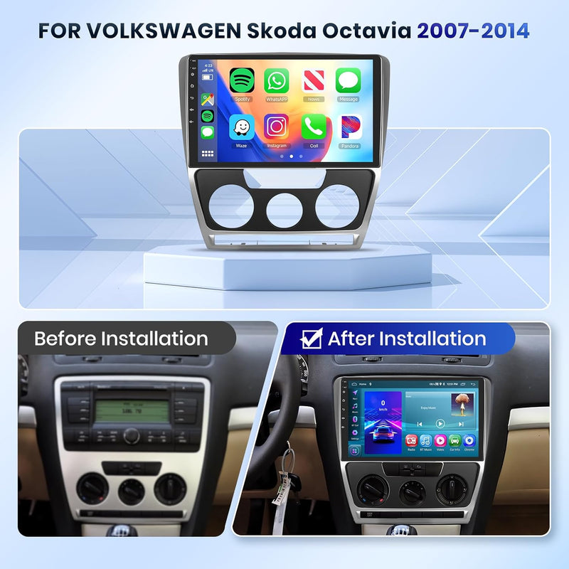 Podofo Carplay Autoradio für Skoda Octavia 2007-2013, 10.1" Touchscreen Autoradio 2G+64G mit Wireles