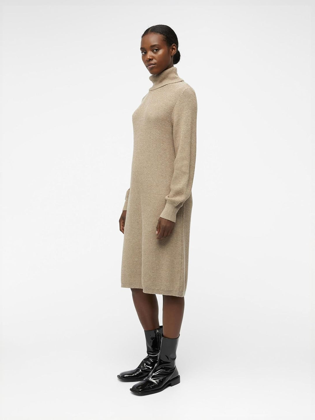 Object Damen Objmalena L/S Roll Neck Dress Noos Kleid XS Fossil/Detail:melange, XS Fossil/Detail:mel