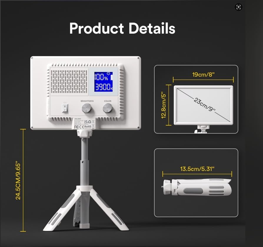 RALENO LED Kamera Video Licht, Eingebauter Wiederaufladbare Batterien 3200K-5600K Dimmbarer Zweifarb