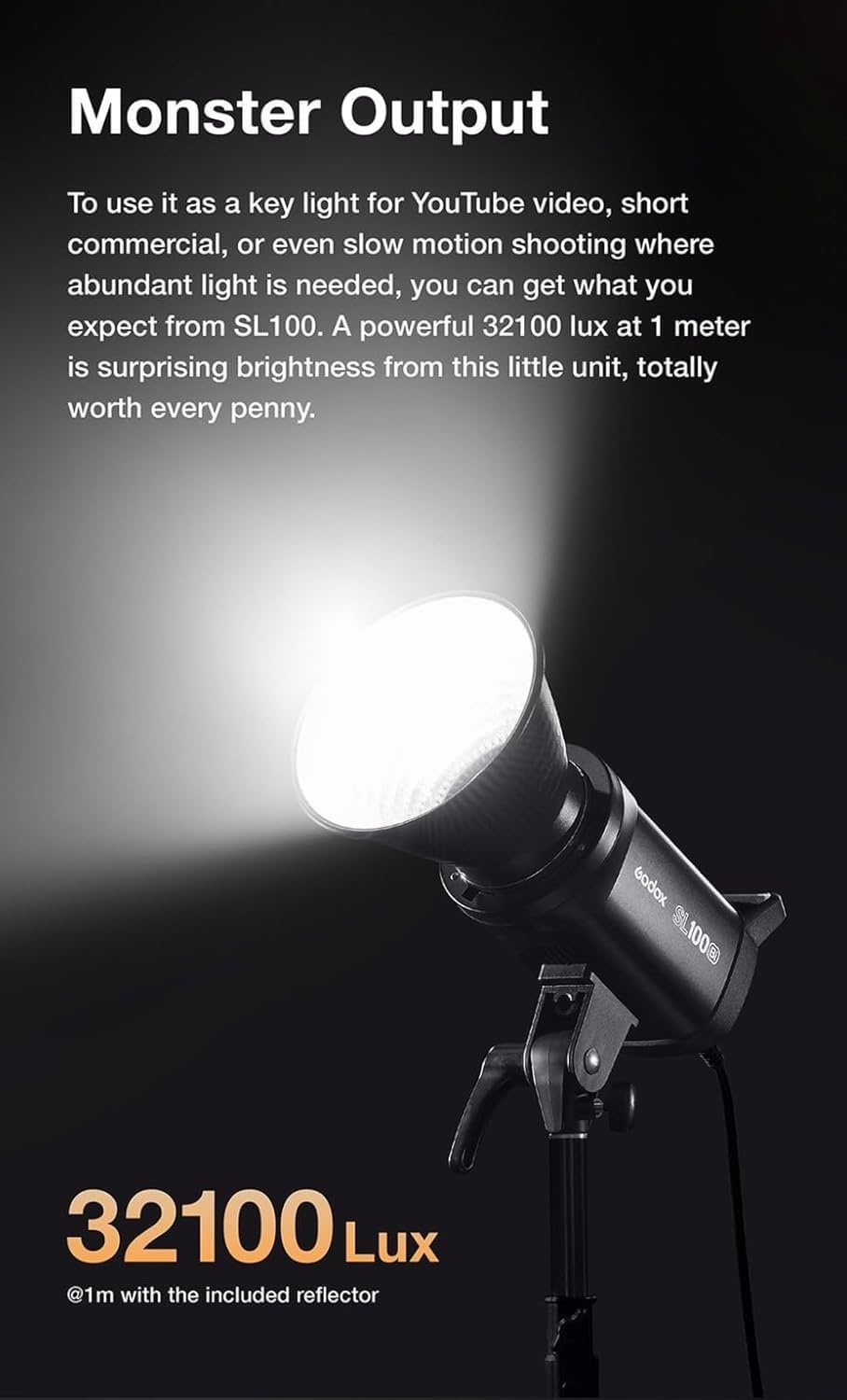 Godox SL100D LED-Videoleuchte, 100W, 5600K, Tageslichtausgleich, CRI96 + TLCI97 + 32100 Lux @ 1m 8 L
