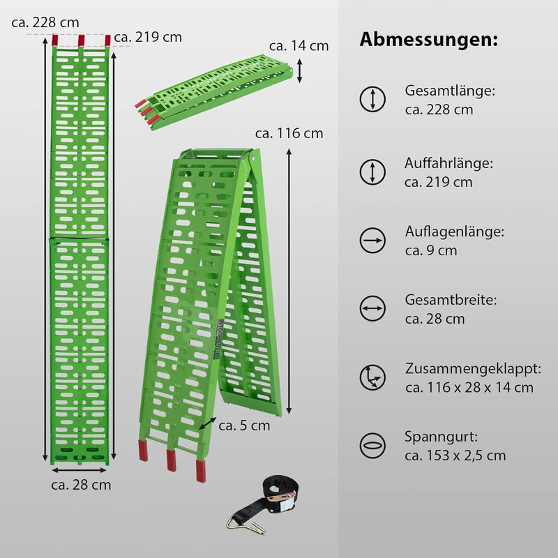 TRUTZHOLM® 2X Auffahrrampe 680 kg Faltbare ALU Rampen klappbar Alu Auffahrrampe Rampe Verladerampen