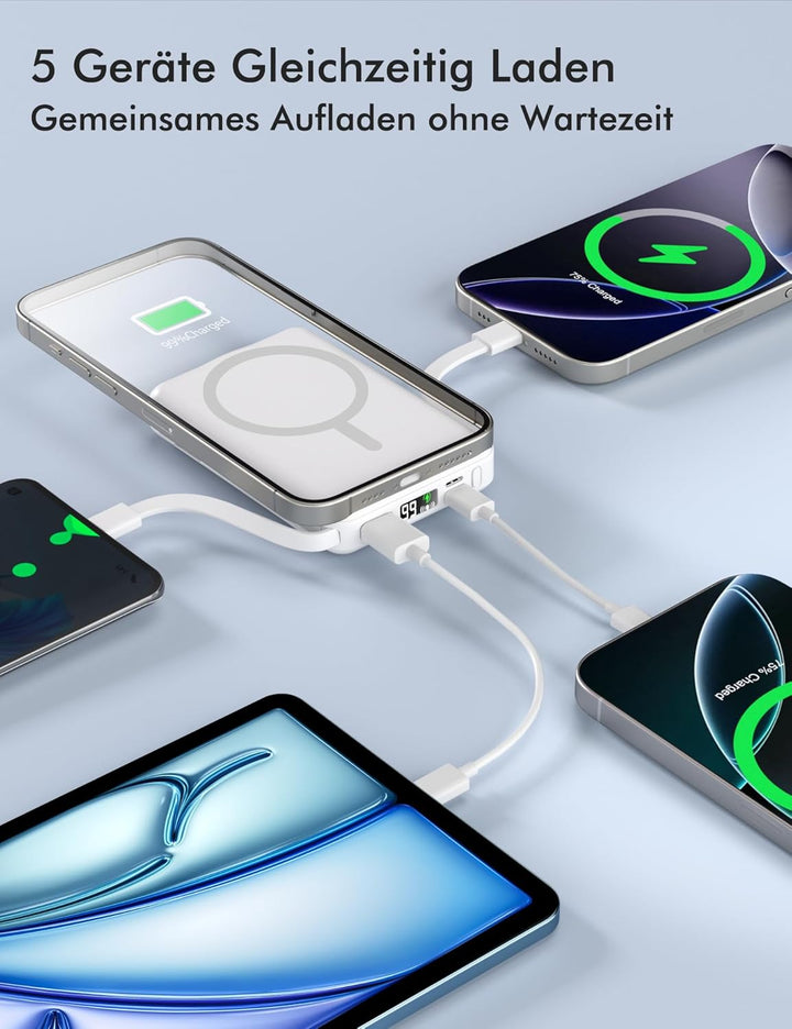 Podoru for Magsafe Powerbank, 10000mAh Magnetische Wireless Power Bank mit USB-C Kabel PD 20W Schnel