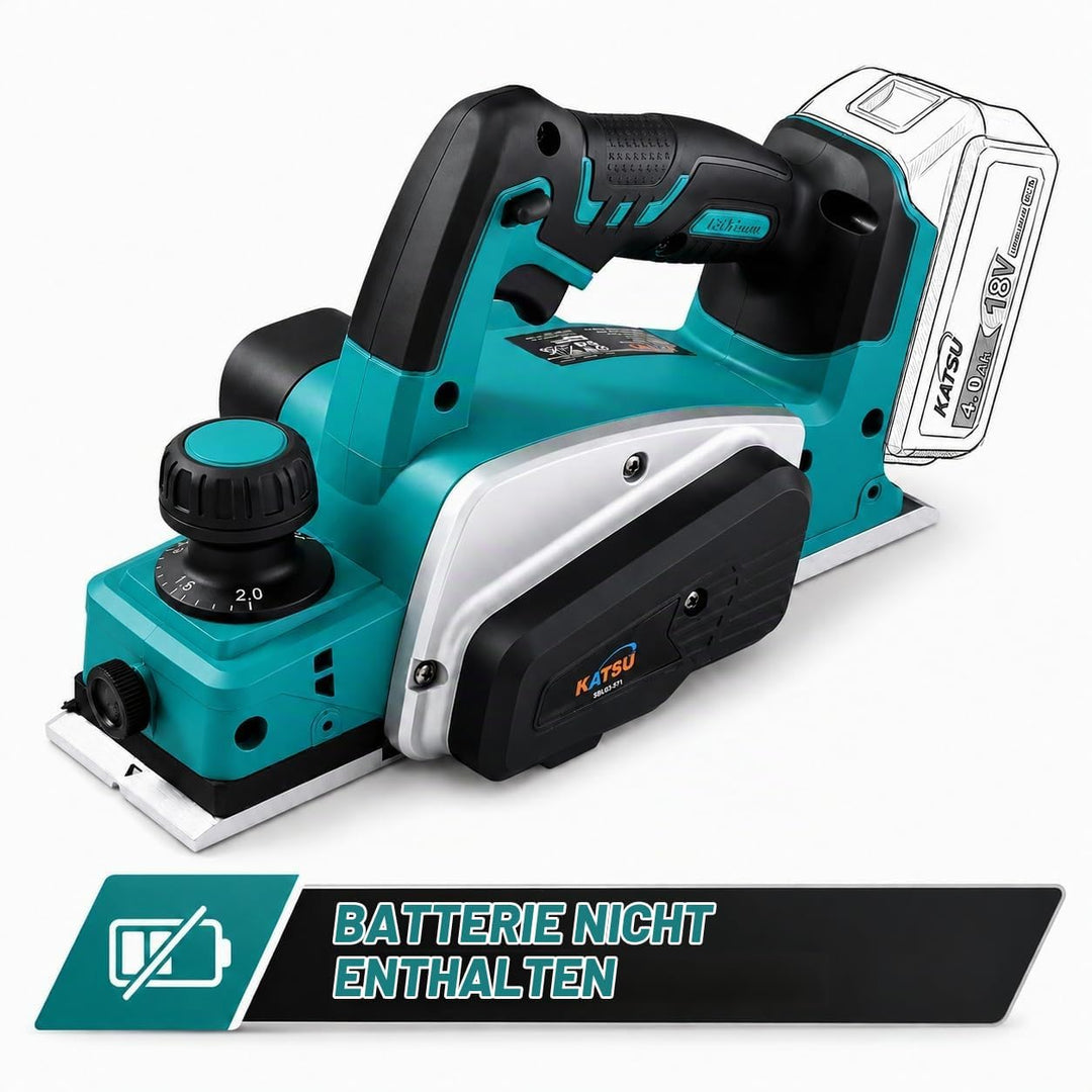 KATSU FIT-BAT 21V Akku Hobel, Elektrischer Handhobel mit 82mm Hobelbreite, bis 2mm Spantiefe, 15000R